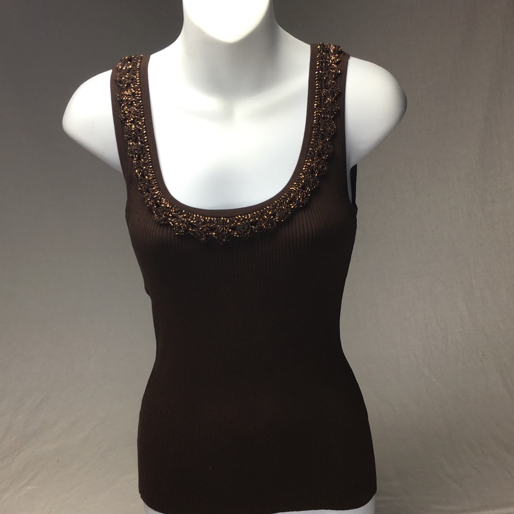 CACHÉ BROWN W/COPPER SEQUIN TRIM XS EXCELLENT